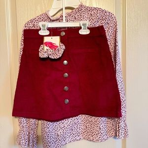 Girls Set: Shirt, skirt, and scrunchie
